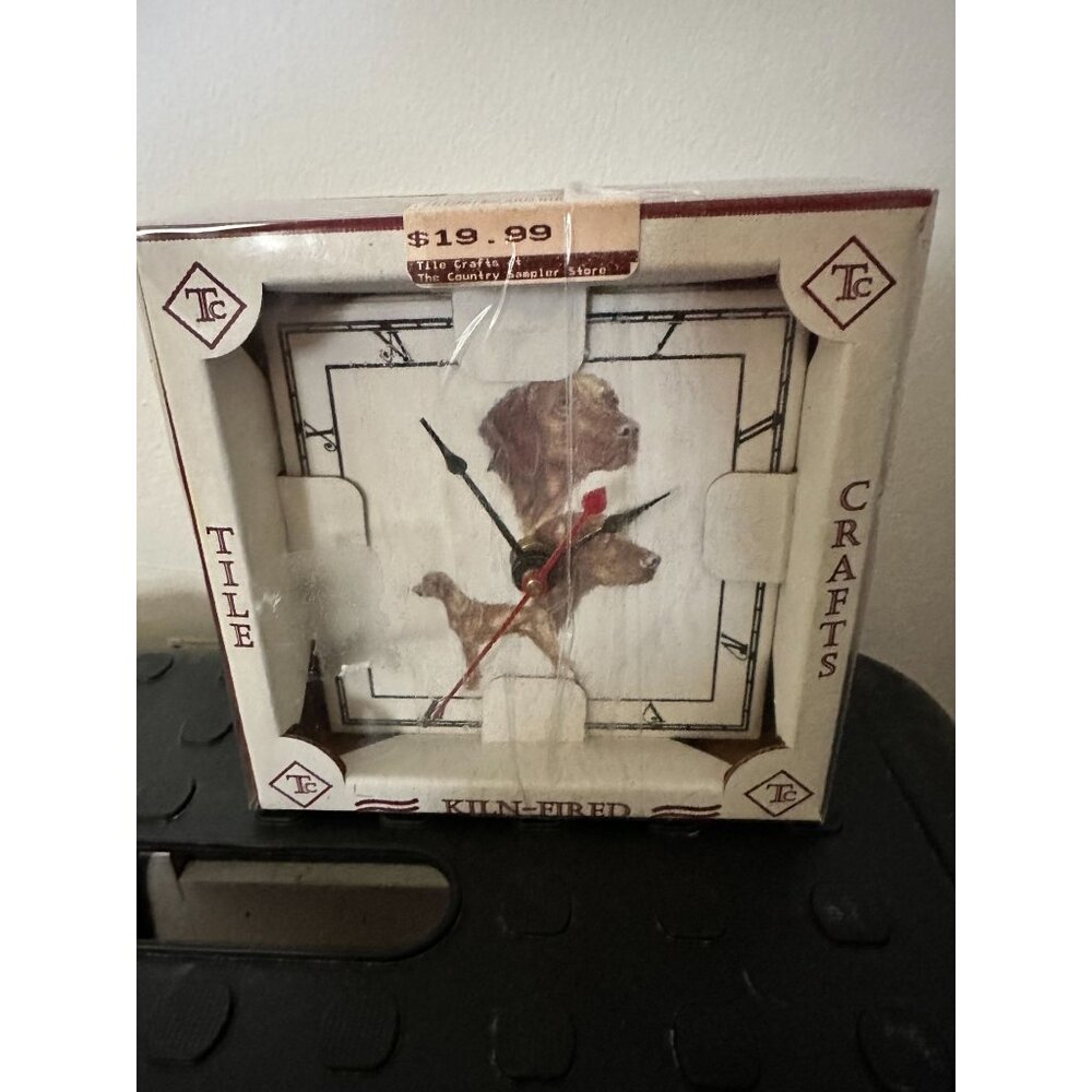 Tile Crafts Kiln Fired Dog Vintage Desk Clock
